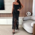 thumbnail image 5 of Women Elegant Satin Lace Trim Cowl Neck Spaghetti Strap Dress Backless Asymmetrical Hem Dresses, 5 of 10