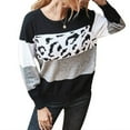 thumbnail image 2 of Gvmfive Women Color Block Leopard Stitching Long Sleeve Round Neck Baggy T-shirt, 2 of 5