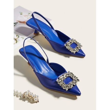 

Rhinestone Decor Point Toe Heeled Slingback Pumps Women‘s Footwear