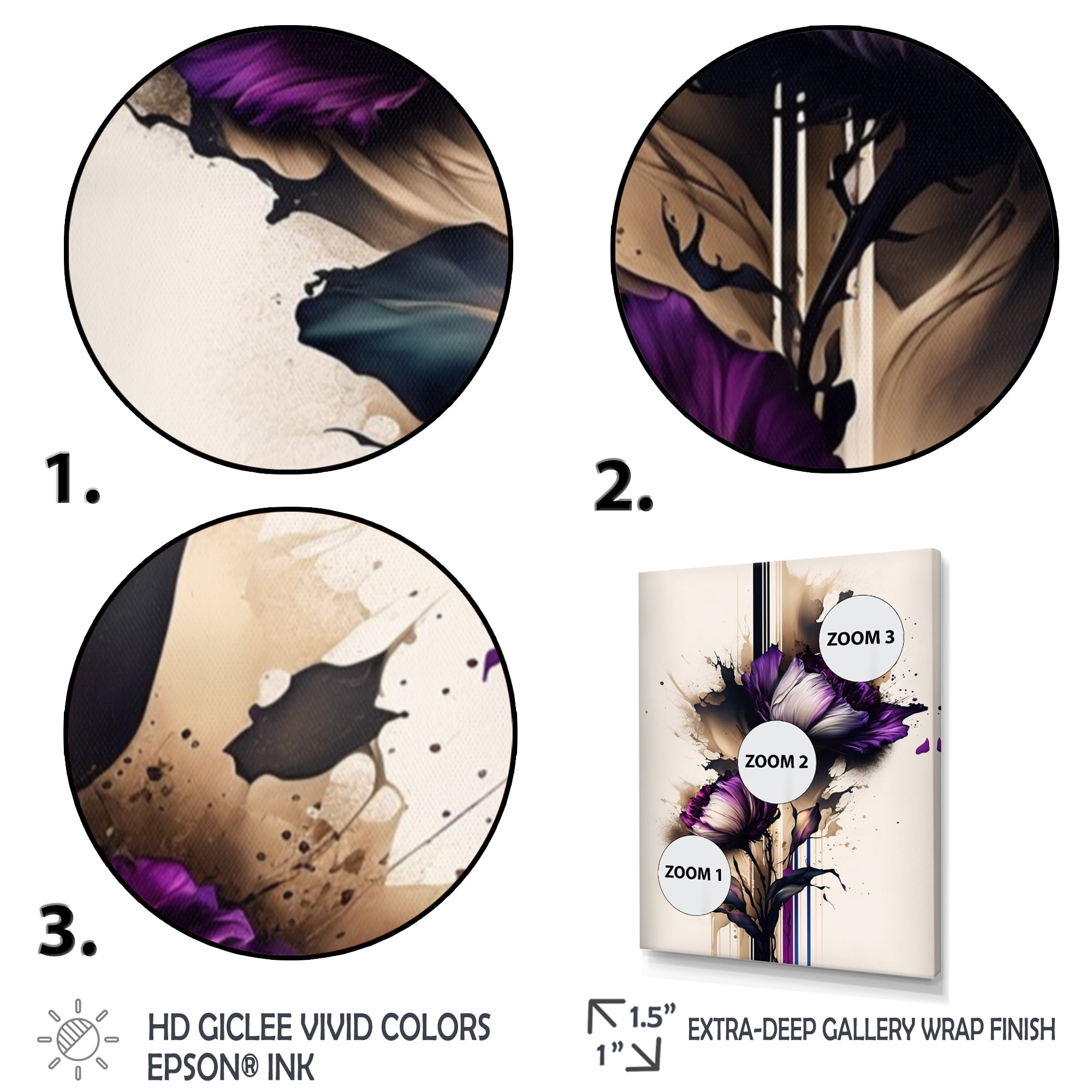 Designart Puple Peony Flower On Abstract Paint I Canvas Wall Art