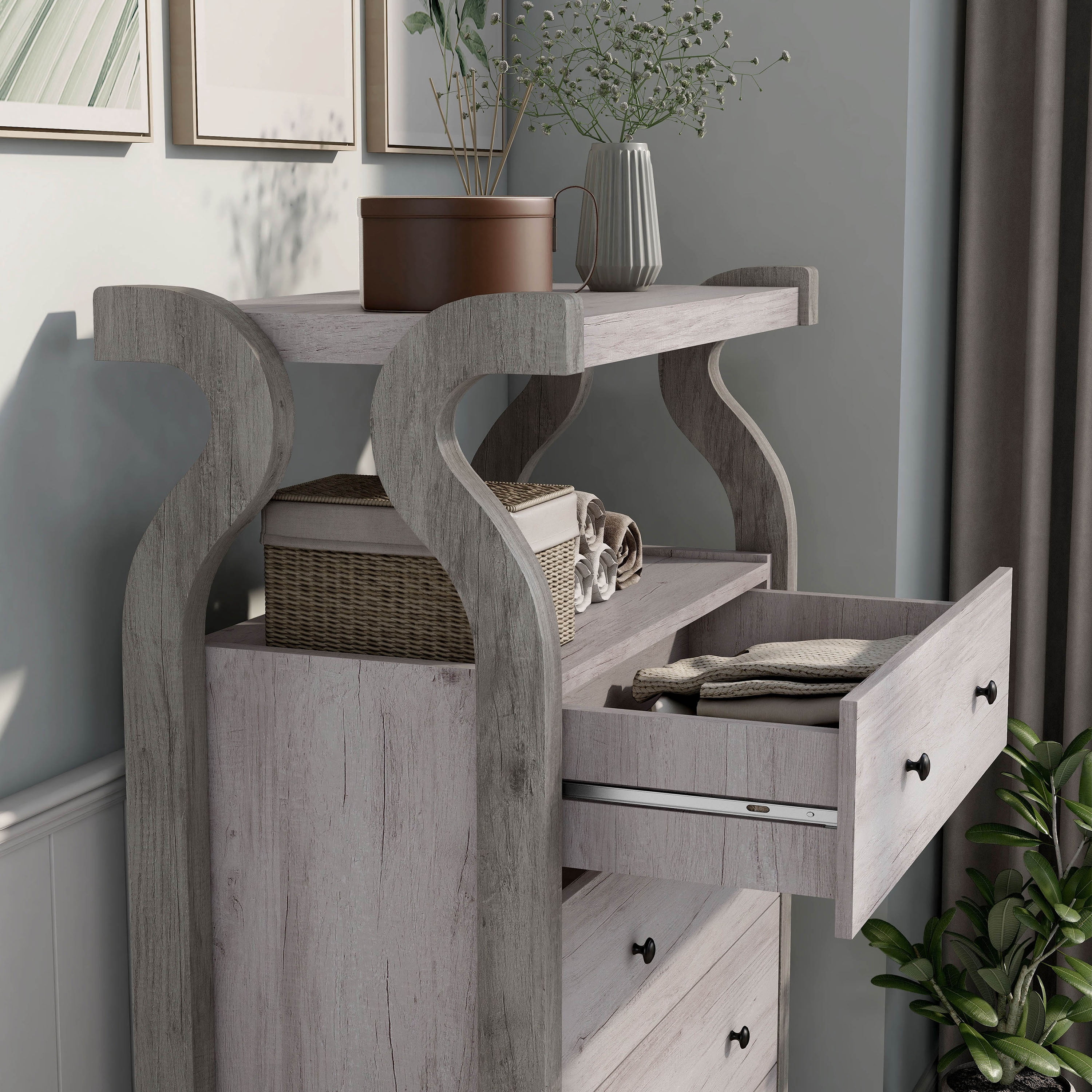 Furniture of America Draste 4-Drawer and 1-Shelf Wood Coastal White Chest