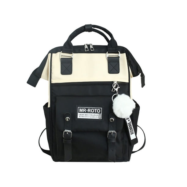 Qarigey de estilo coreano para mujer, de nailon, con múltiples bolsillos, para libros, para niñas, con colgante, bolso de hombro de gran Mochilas Negro Qarigey AP018903-03