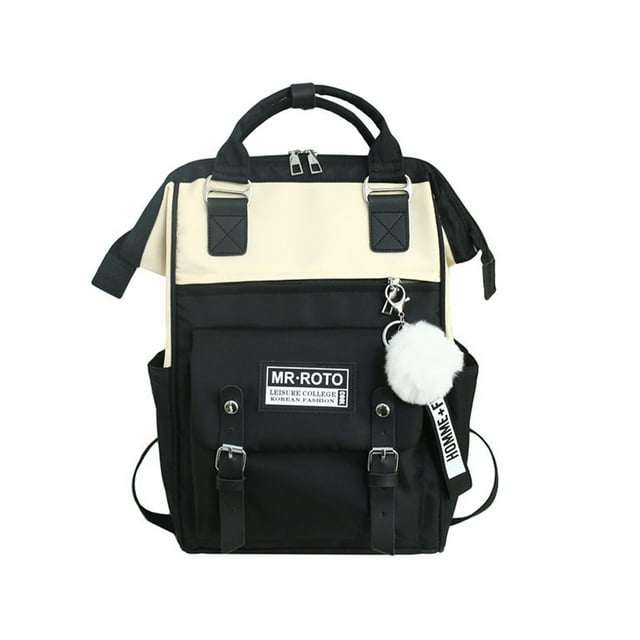 pitrice Korean Style Women Backpack Girls Nylon Multi Pocket Book Handbag Soft Handle Large Capacity Shoulder Bag Outdoor Black