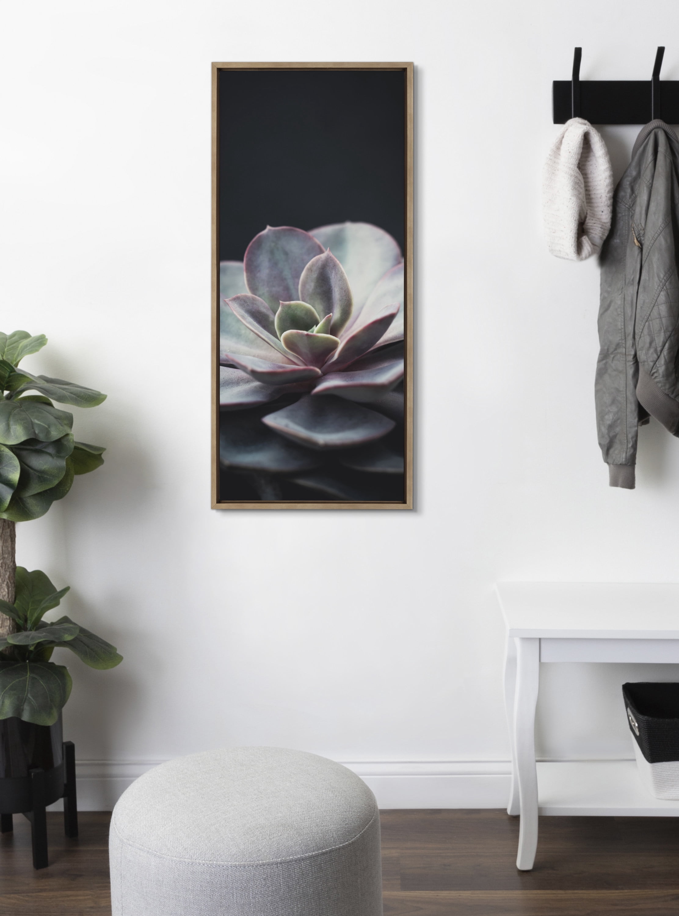 Kate and Laurel Sylvie Lavender Succulent Framed Canvas Wall Art by Emiko and Mark Franzen of F2Images 18x40 Gold Sophisticated Succulent Print for Wall