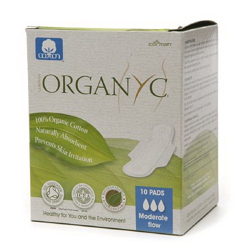 Organyc 100 Organic Cotton Pads Floded, Moderate Flow 10 Ea