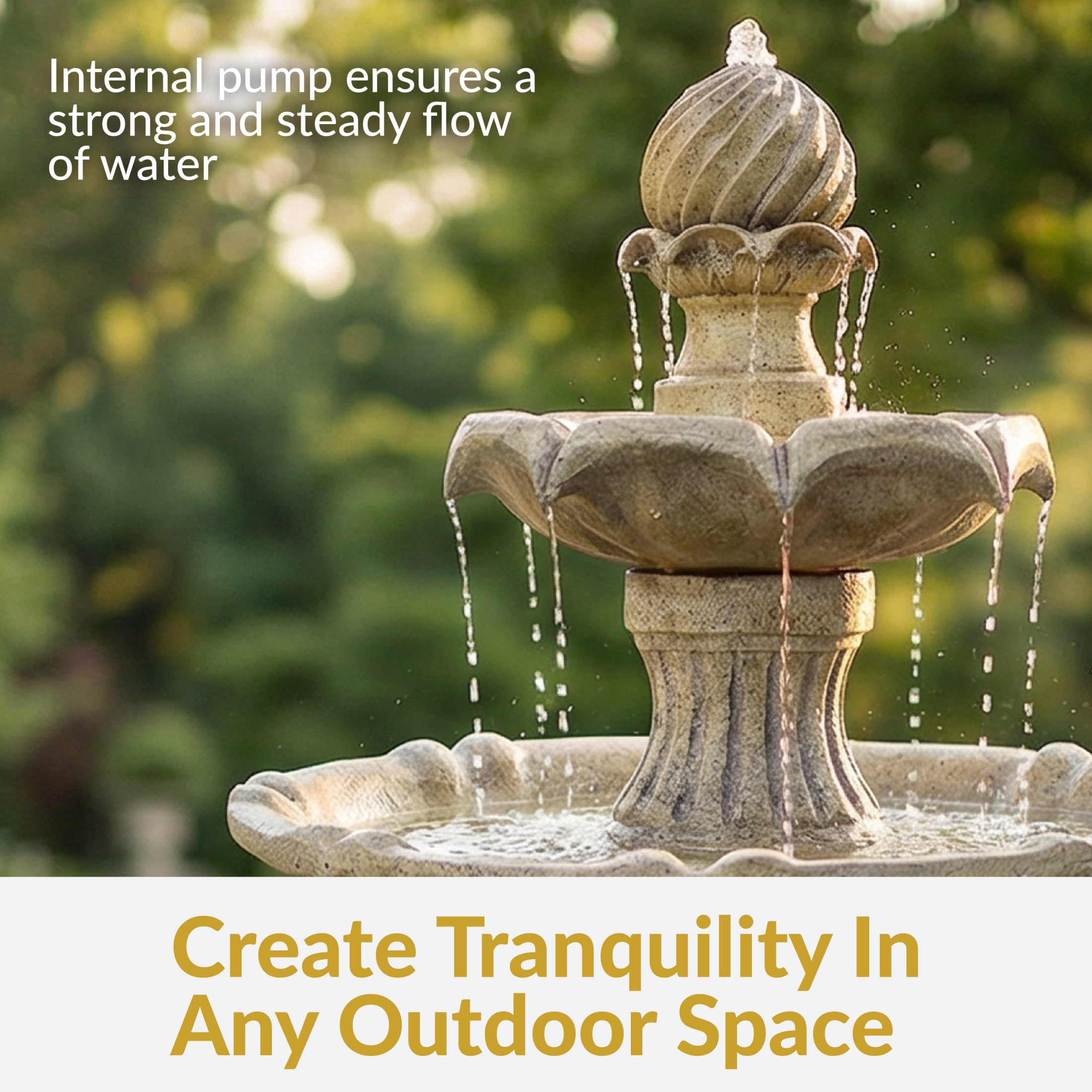 Sunnydaze 45" 2-Tier Arcade Solar Outdoor Water Fountain with LED - Earth
