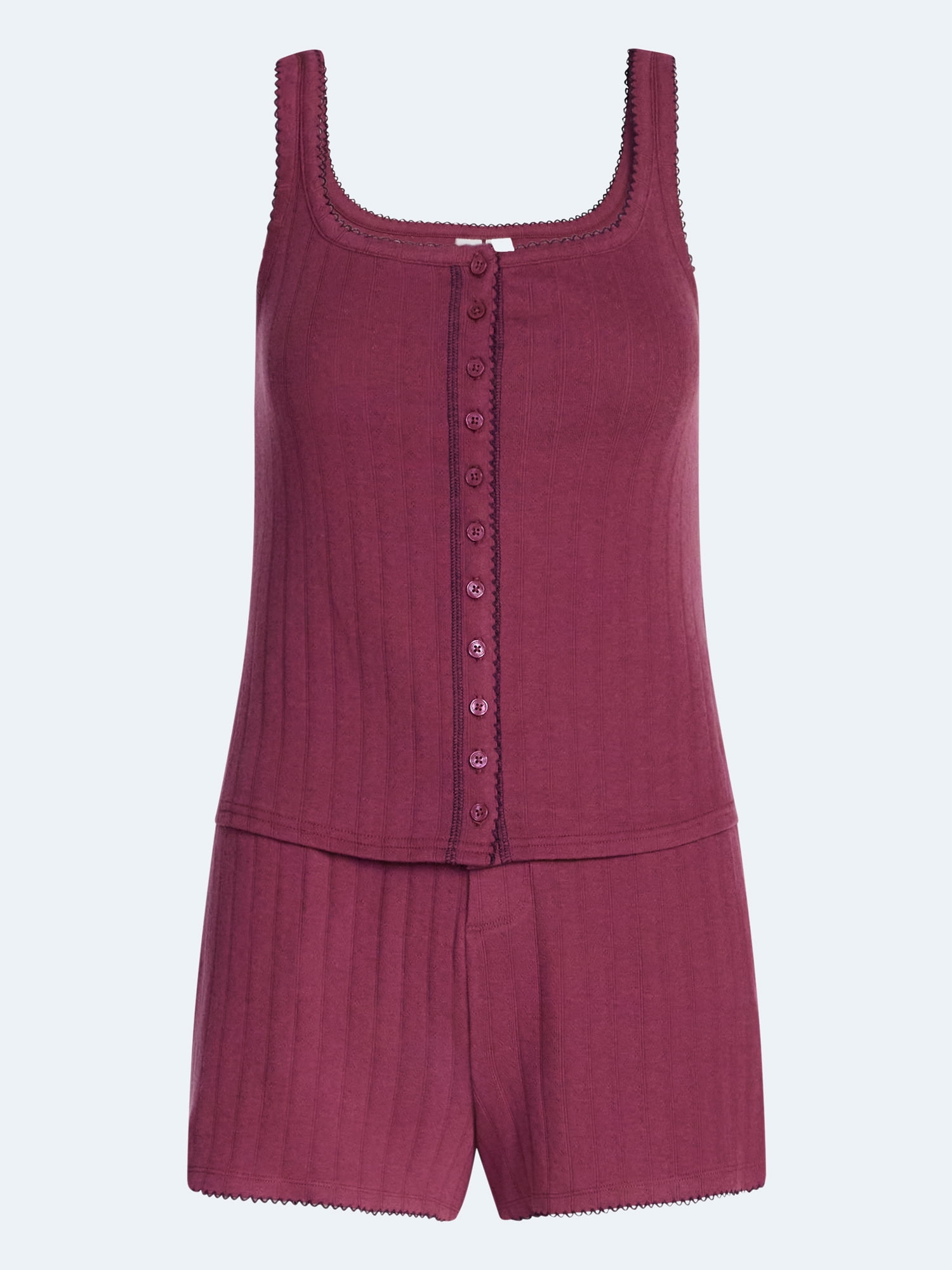Joyspun Women's Pointelle Tank Top and Shorts Pajama Set, 2-Piece, Sizes XS-3X