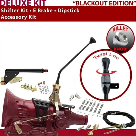 American Shifter AOD Shifter Kit Black 12 in. E Brake Cable Clamp Clevis Dipstick for F0BF3