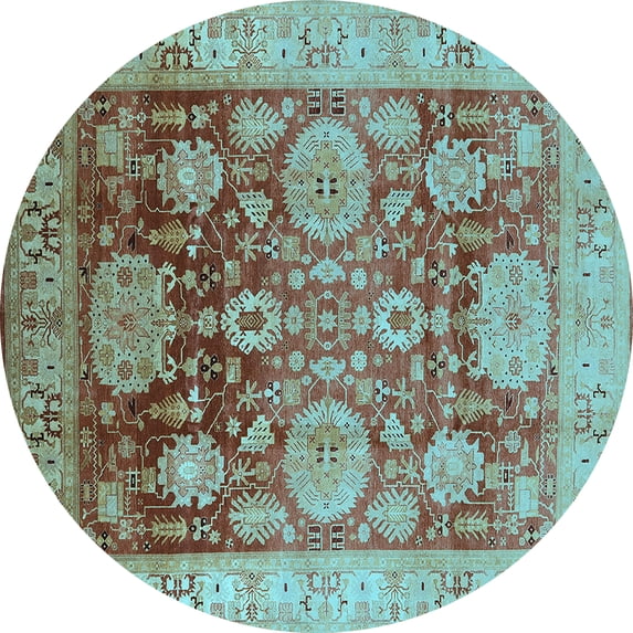 Ahgly Company Indoor Round Oriental Light Blue Traditional Area Rugs, 3' Round