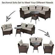 Costway 4PCS Outdoor Patio Rattan Furniture Set Cushioned Sofa Table