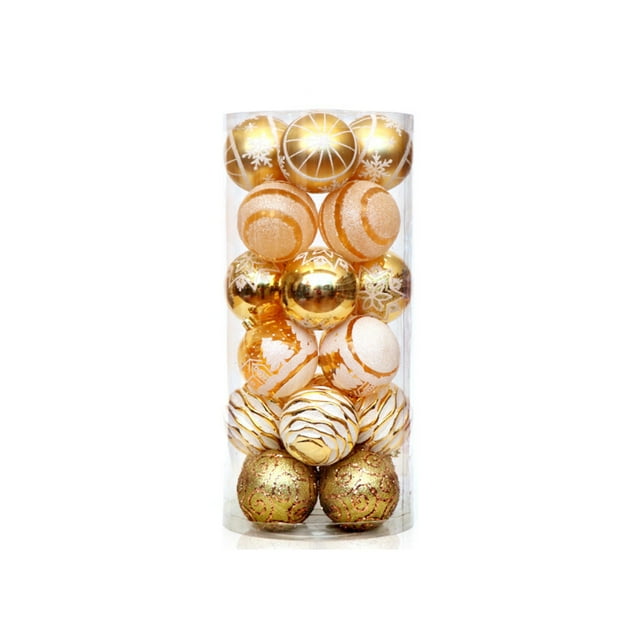 Inteprter Paquete de 24 bolas de Navidad, decoración de árboles, adornos de plástico reutilizables para exteriores, colgante decorativo para habitación Kits de decoración para fiestas Oro Tipo 2 Inteprter HA065168-10B