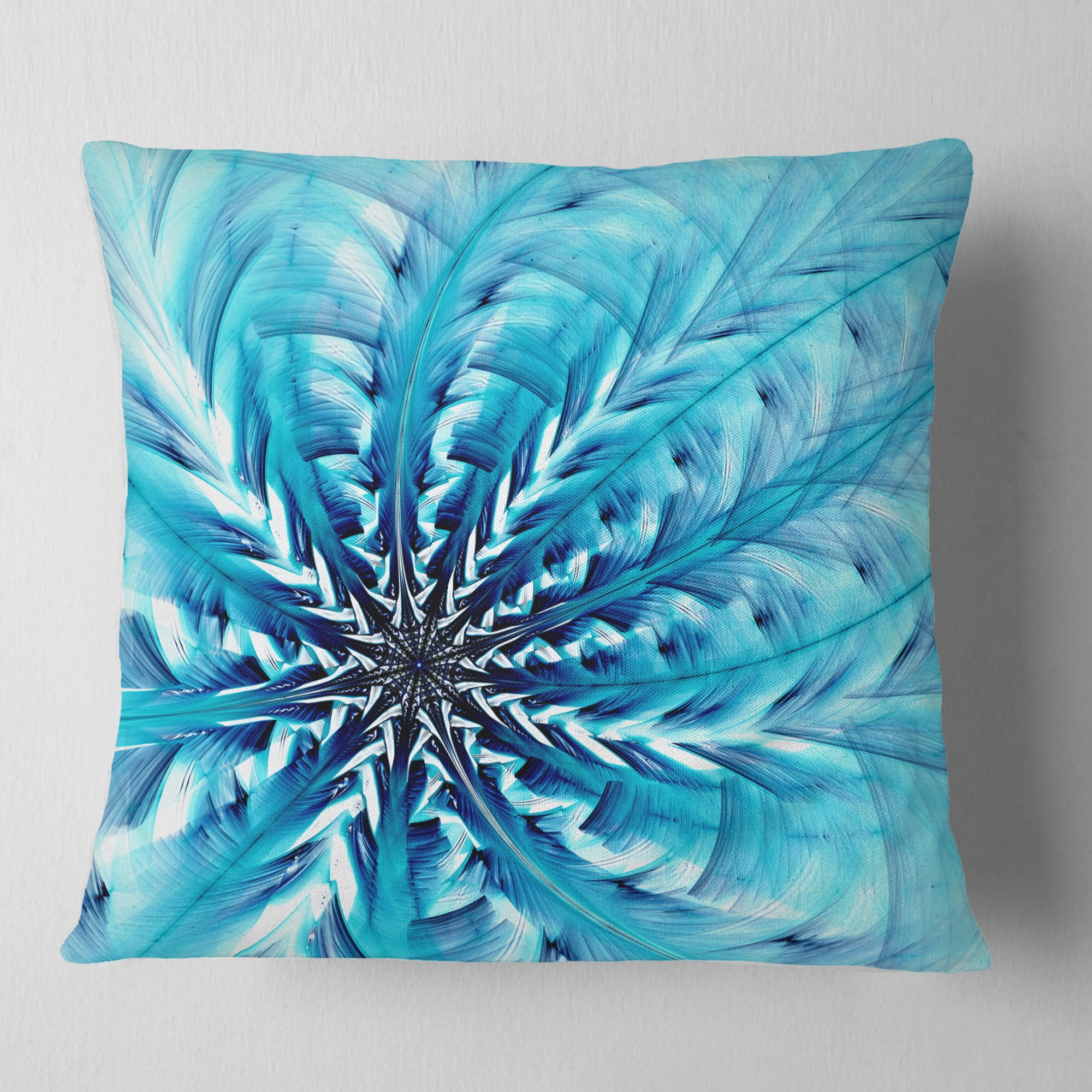 Designart Light Blue Fractal Flower Pattern - Abstract Throw Pillow - 16x16