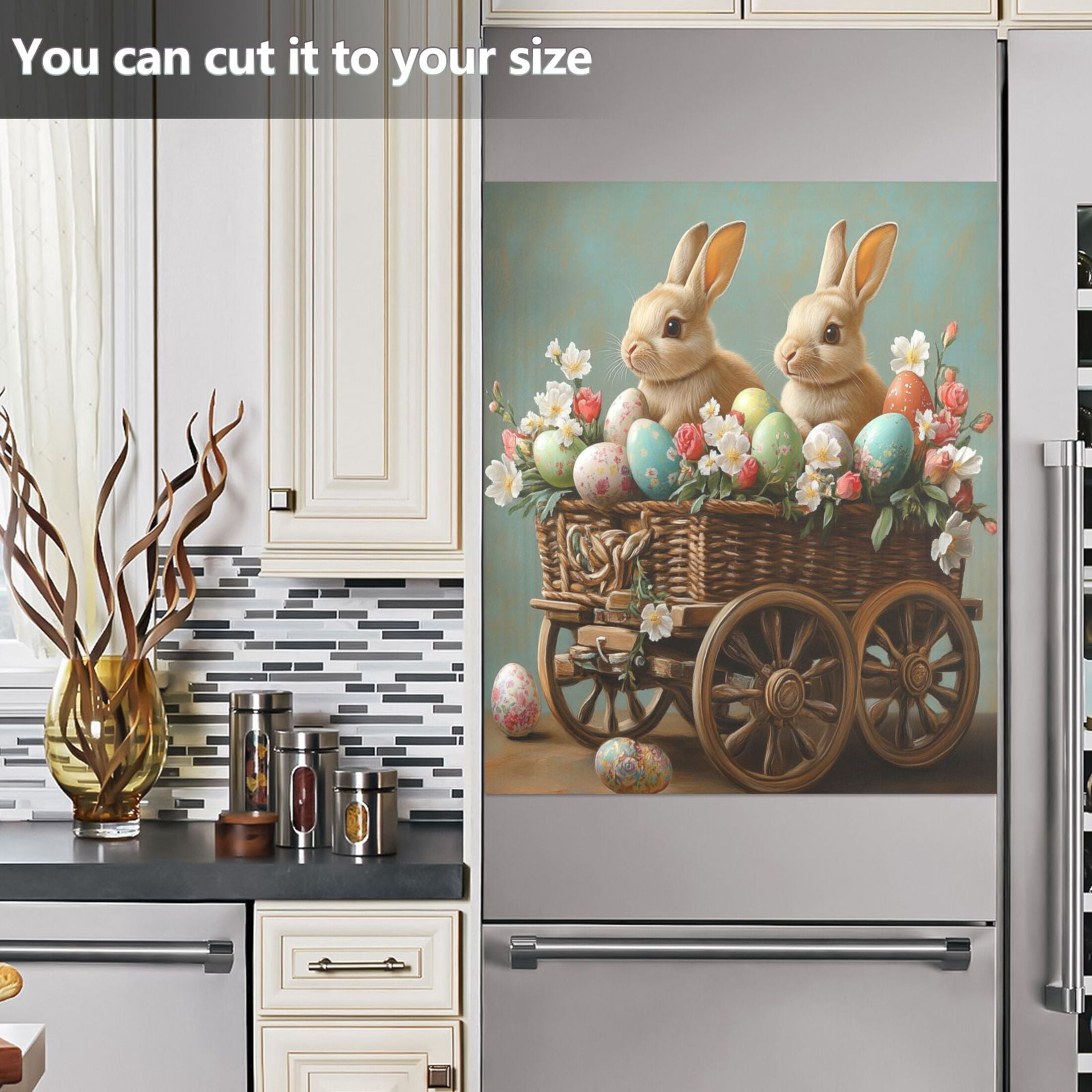 Dishwasher Magnetic Sticker 23x26 Inch Refrigerator Magnetic Sticker Washing Machine Magnetic Sticker Kitchen Panel Magnetic Sticker Home Decor Easter Wagon Bunny