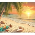 thumbnail image 4 of Tropical Sunset Beach Backdrop Ocean Palm Trees Shells Banner for Vacation Party Summer Wedding Photography, 4 of 4