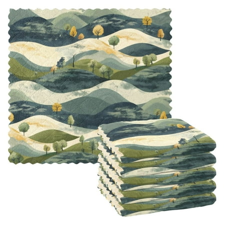 

6 Pieces of Kitchen Towels 11x11Inch Kitchen Dish Cloths Kitchen Dish Towels Reuseable Cleaning Cloths Mountains and Trees