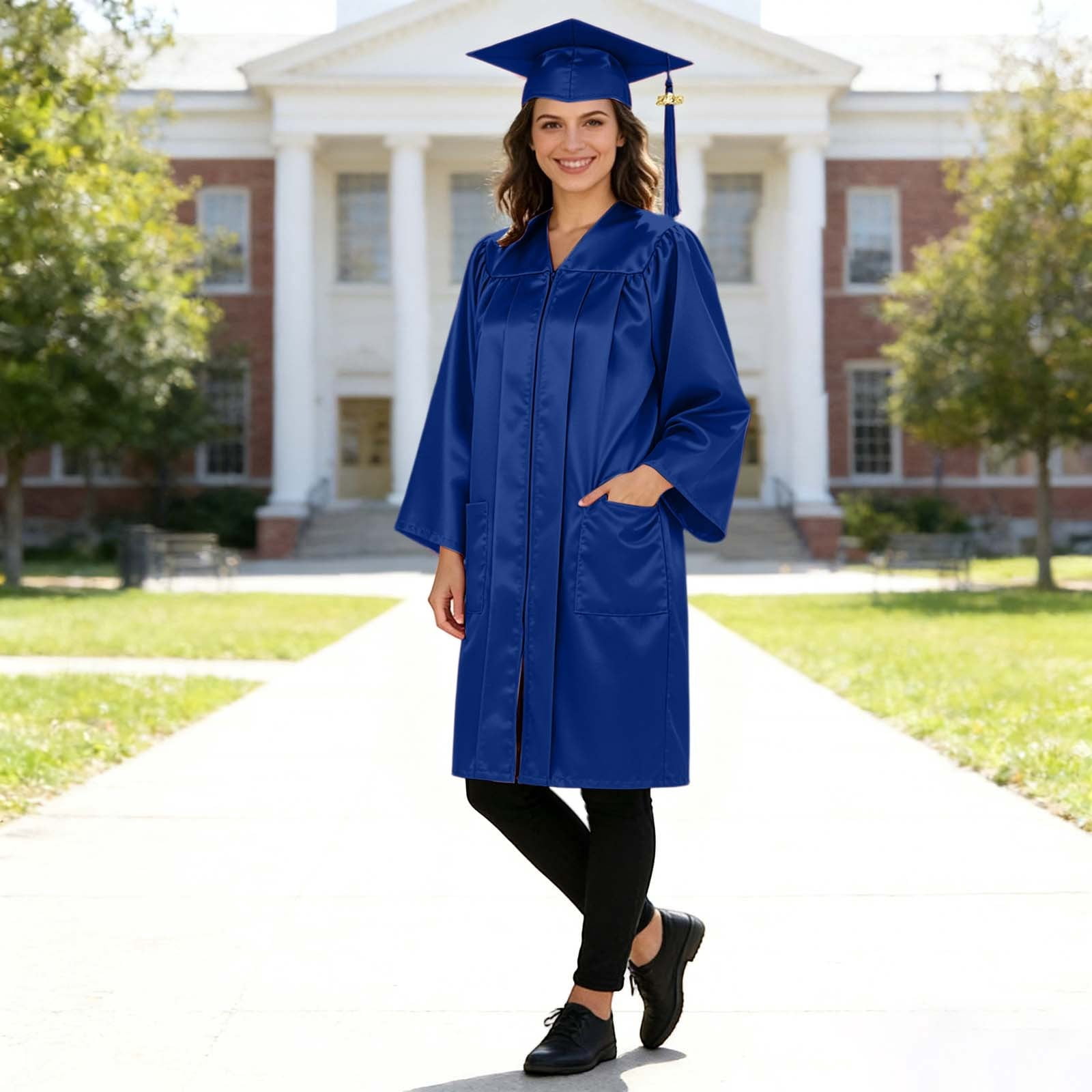 master graduation dress Vouzza Gown Cap Set Uni Adult High School College Academic Uniform, Men's, Size: 51, Blue back: zipper up