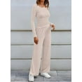 thumbnail image 3 of Women'S 2 Piece Matching Lounge Sets Fall Fashion Outfits Henley Neck Sweater Top Wide Leg Pants Sweat Suits  L, 3 of 5