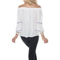 thumbnail image 3 of White Mark Women's Smocked Neckline Peasant Top with Pom Pom Trim, 3 of 4