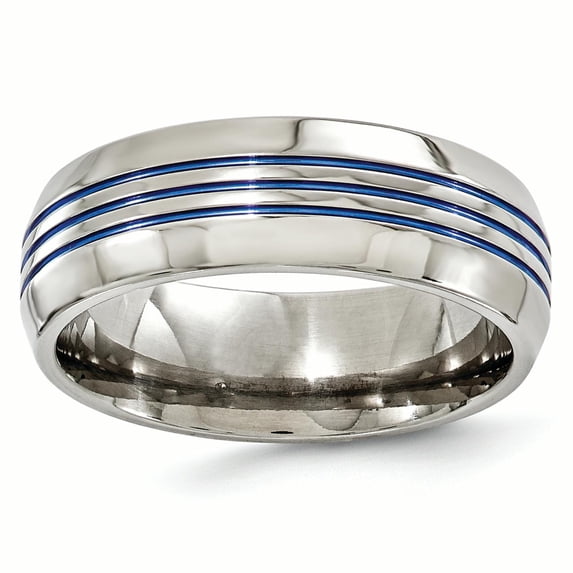 Edward Mirell Titanium Triple Groove Blue Anodized 8mm Band