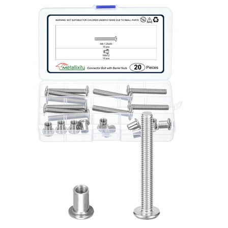 Uxcell Furniture Connector Bolt Cap Nut Kit with Wrench(M6-1x40mm) 24Pcs, Connector Bolts M6 Countersunk Screw Barrel Nuts Binding Screws, for Chair Cabinet Bed, Silver