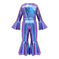 thumbnail image 4 of vastwit Little Girls Shiny Metallic Flare Jumpsuit Disco Themed 70s Birthday Party Outfit Blue 18-24M, 4 of 7