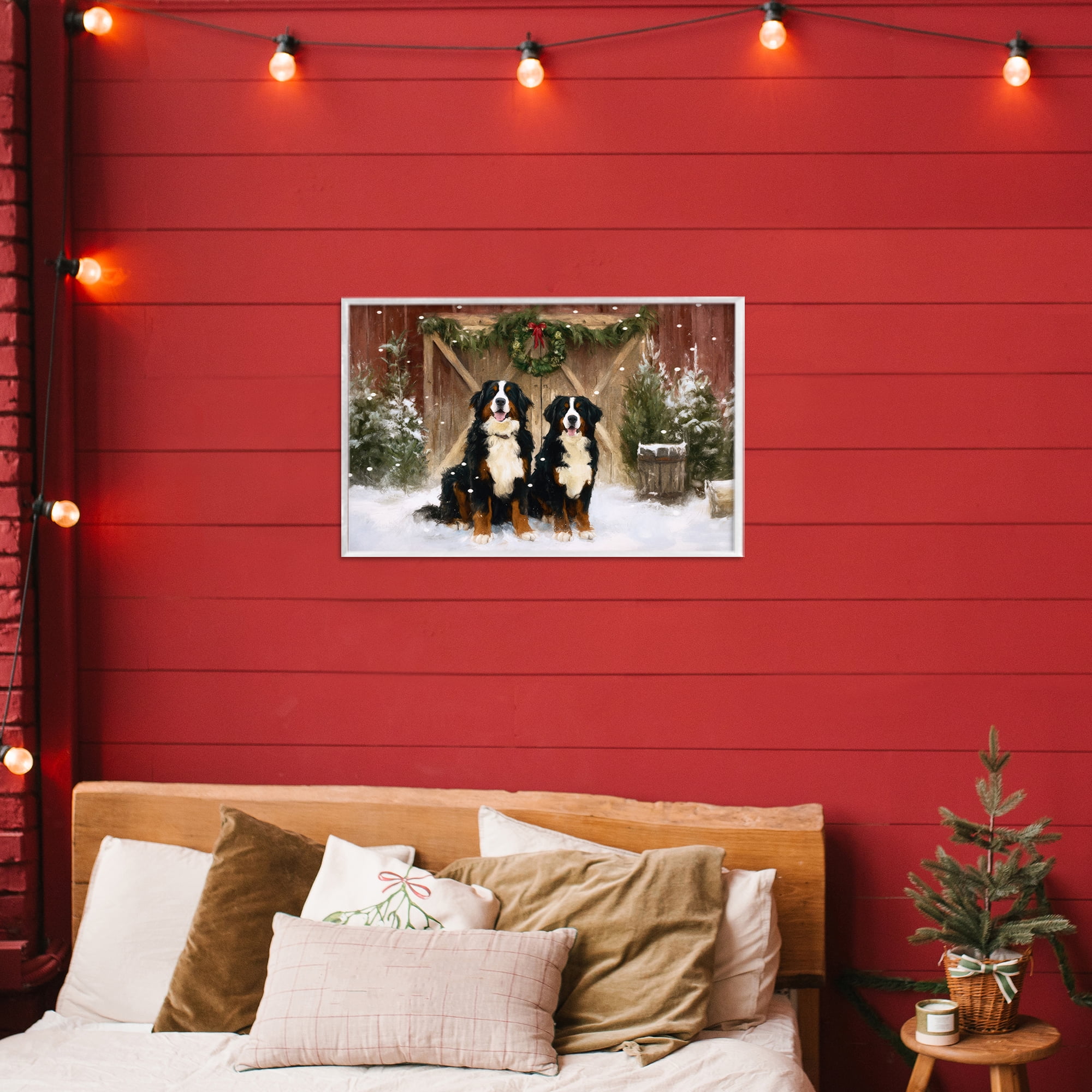 Stupell Industries Barnyard Bernese Mountain Dogs White Framed Giclee Art, design by Tina LeCour
