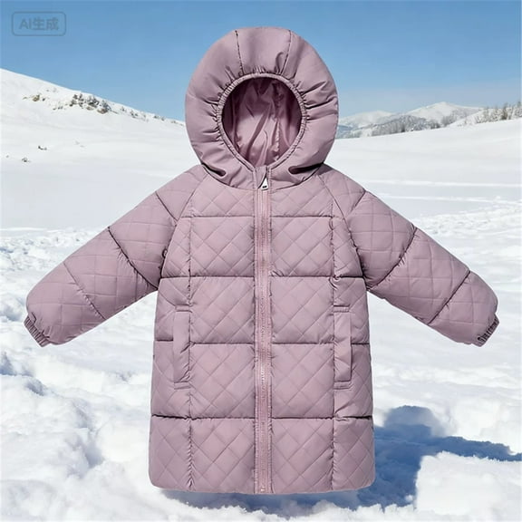 WhimsyBaby Children's Thickened Medium-Weight Mid-Length Warm Windproof and Waterproof Down Jacket,100,Light Purple