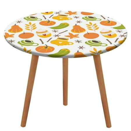 

Bybiment Round Fitted Tablecloth with Elastic Edge Autumn Seamles Pattern Decorative Tablecloth Table Cover 47 Inch