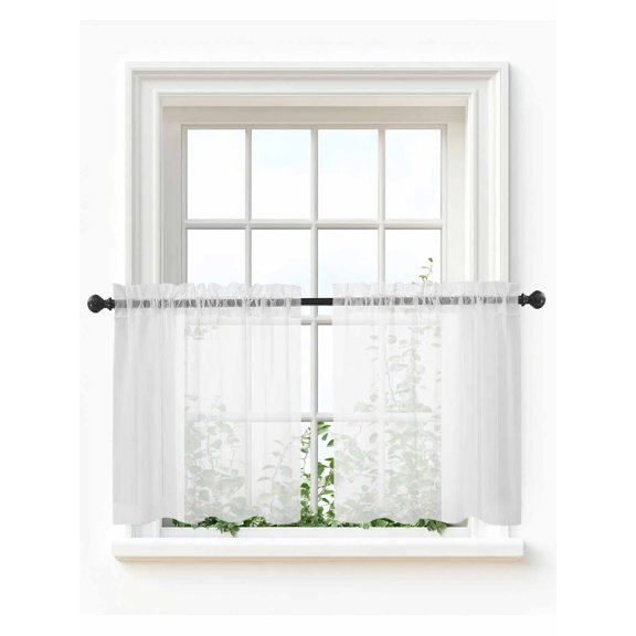 White Tier Curtains 36 Inch Length, Sheer Curtains for Bedroom Living Room Window Modern Simple White Backdrop Rod Pocket Voile Drapes Kitchen Curtains Small Half Window 27.5"x36" 2 Panels