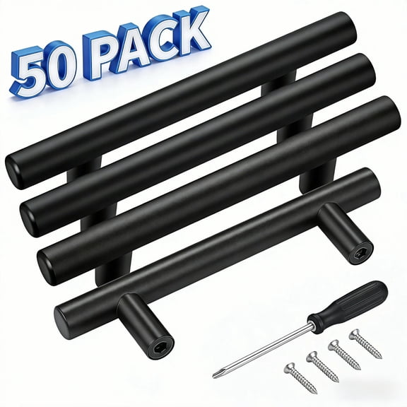 YMWVH 50 Pack Cabinet Handles Matte Black, 4 Inch Hole Center Kitchen Cabinet Pulls, Rust-Proof Metal Drawer Handles with Installation Kit