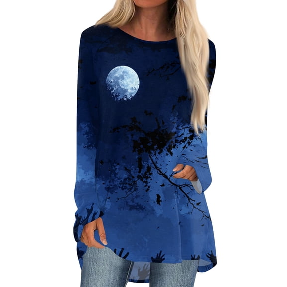 FGVCTG Halloween Pumpkin Tops For Women, Long Sleeve Pajamas Nightgowns House Dresses Ladies Night Sleep Dress Dark Blue 3XL