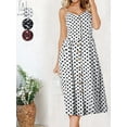 thumbnail image 3 of Gustave Women's Sleeveless Polka Dot Dresses Summer Bohemian Sundresses Spaghetti Strap Button Down V Neck Midi Dress "White, XL", 3 of 10