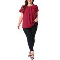 thumbnail image 2 of Agnes Orinda Women's Plus Size Easter Tops Swiss Dot Crew Neck Short Tulip Sleeve Shirts Front Pleated Summer Blouse 2X Wine Red, 2 of 6