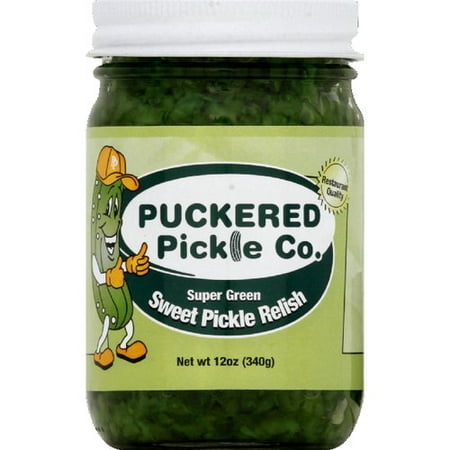 Puckered Pickle Co. Super Green Sweet Pickle Relish, 12 oz (Pack of