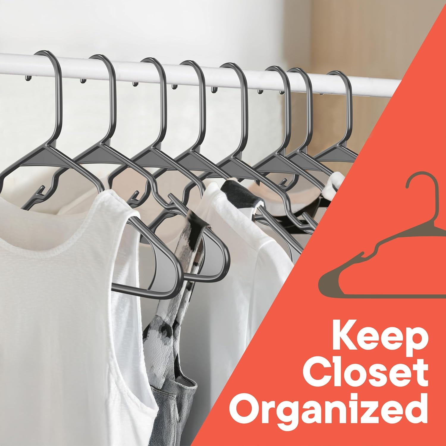 Gray Plastic hangers 120 Pack– Heavy-Duty Plastic Hangers Slim and Space-Saving Hangers, Durable & Lightweight PP Hangers with Non-Slip Shoulder Notches for Slip Dresses, Suits, Jackets & Camisoles