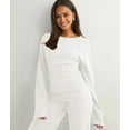 thumbnail image 4 of Women'S Round Neck Flare Sleeve Top and Straight Leg Pants Two Piece Set Casual Loungewear Sporty White S, 4 of 9