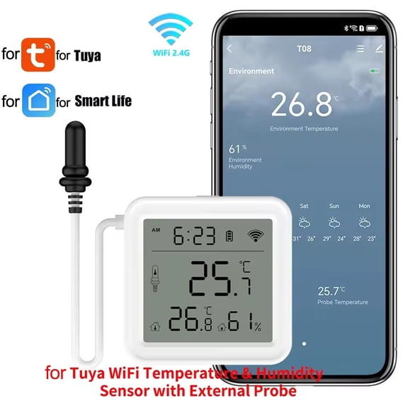 For Tuya Wifi Probe Aquarium Temperature Humidity Sensor Optional Lcd Digital
