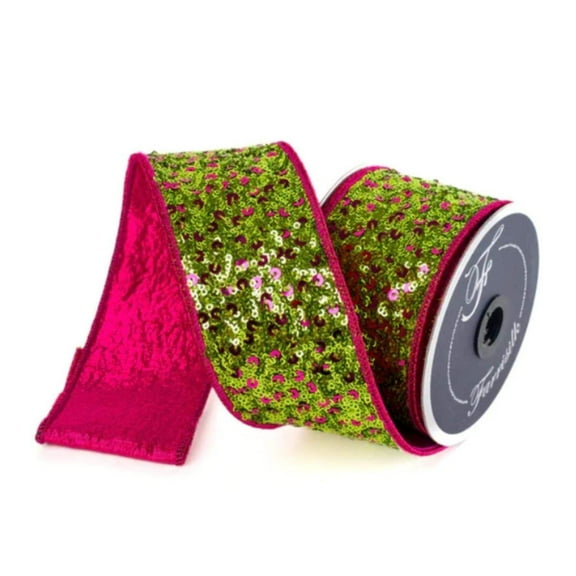 2.5 Sequin Treasure Ribbon: Hot Pink/Lime (5 Yards)