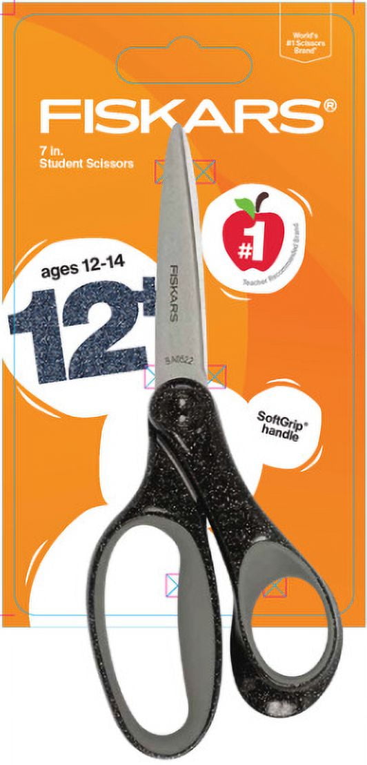 Fiskars 7-inch Student Scissor Ages 12-14, Black Glitter, 1 Count, Middle School and Craft Scissors