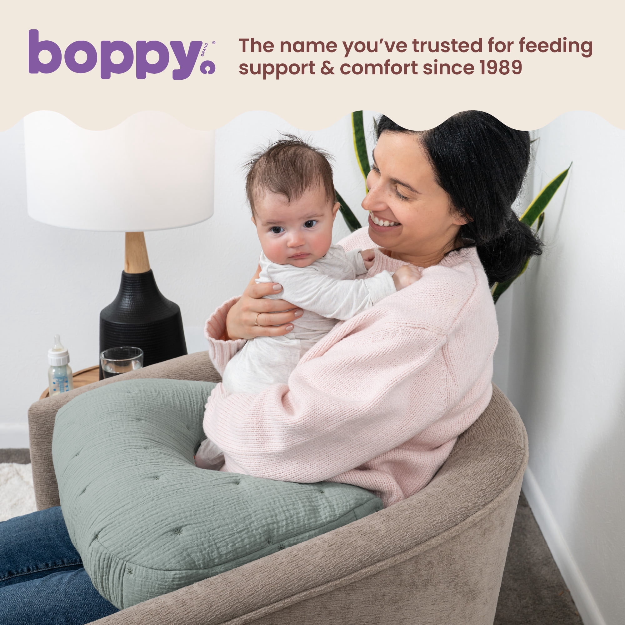 Boppy Nursing Pillow Luxe - Ergonomic Bottle & Breastfeeding Pillow with High Lift & Firm Support - Water-Resistant with Washable Cotton Muslin Cover - Baby Safety Alliance Verified - Sea Green