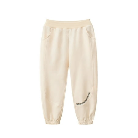 

MIASHUI Girls Sweatpants Children s Elastic Waist Athletic Pants Letter Print Jogger Beige 3-4 Years
