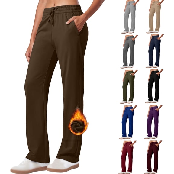 Tqyyweavej Sweatpants for Women Fleece Straight Leg Casual Pants Drawstring Open Bottom Trousers with Pockets Gifts for Women