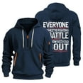 thumbnail image 2 of Men's Letter Graphic Print Hoodie with Zipper Arm Pocket, EVERYONE YOU MEET IS FIGHTING A BATTLE YOU KNOW NOTHING ABOUT Fleece Cardigan, Oversized Casual Pullover,Navy,3XL, 2 of 4