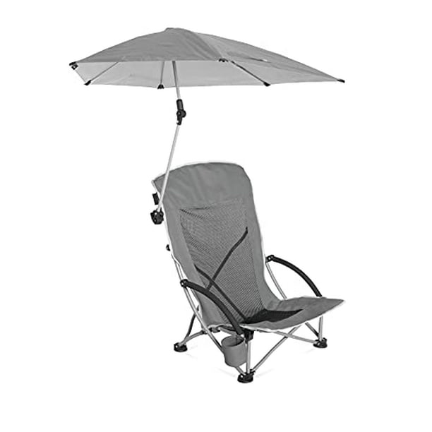 SportBrella Beach Chair with UPF 50+ Adjustable Canopy Umbrella, Grey
