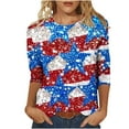 thumbnail image 2 of Feancey Plus Size Women's 3/4-Sleeve T Shirt American Flag Print Three Quarter Sleeve Tops 4th of July Casual Loose Tunic Tee Crewneck Patriotic Shirts Birthday Gift Multicolor XL, 2 of 5