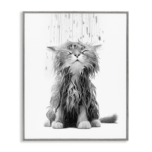 Stupell Industries Eclectic Kitten Bathroom Splash Gray Framed Giclee Art, 16 x 20, by Annalisa Latella