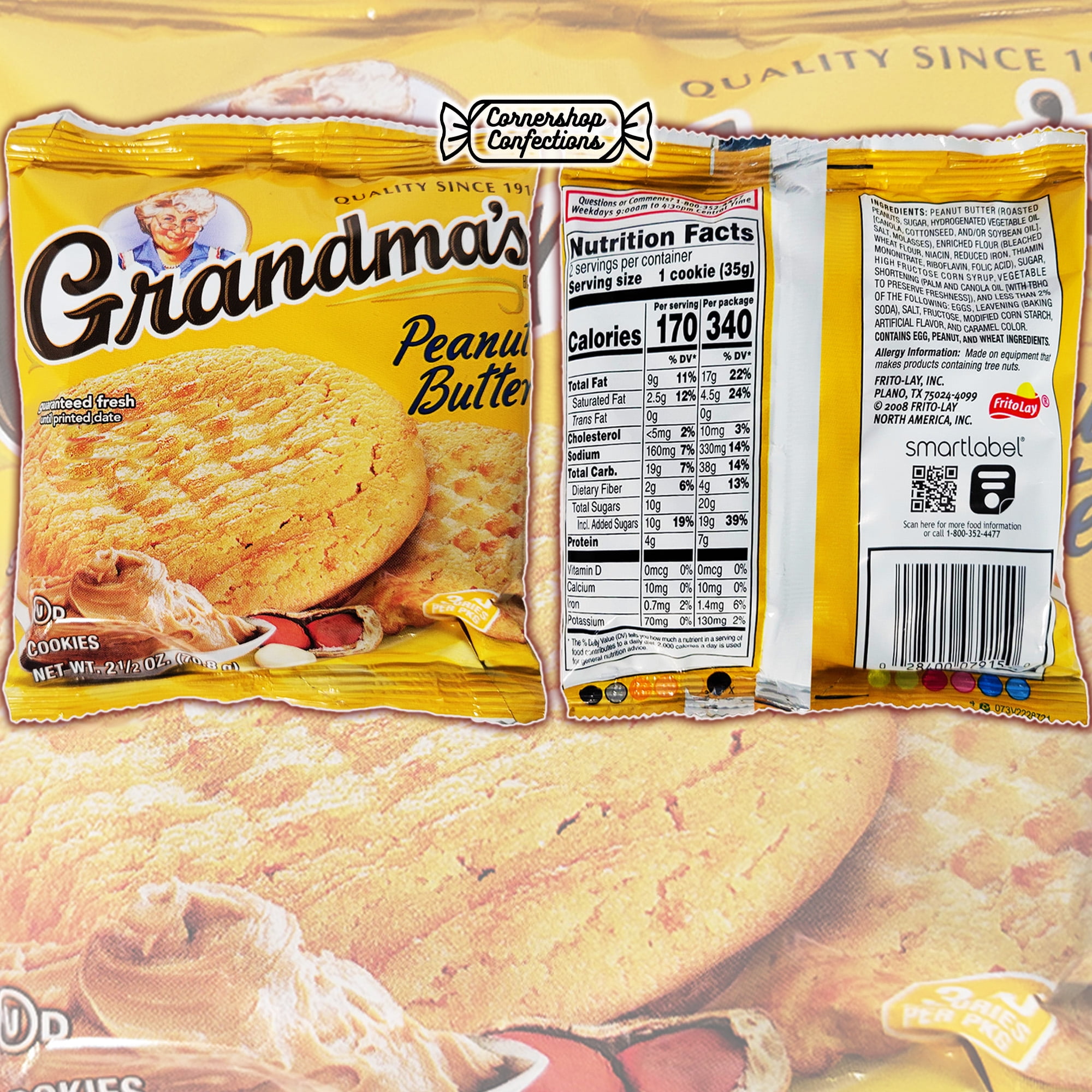Grandma's Peanut Butter Cookies Bulk Pack - 20 Individually Sealed 2.5 ounce Bags, Each With 2 Large Cookies - For Birthdays, Lunchboxes, Work Snacks, Road Trips in Cornershop Confections Pack