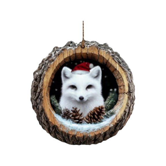 Animal Christmas Ornament - Forest Animals Hanging Decorations for Christmas Trees - Little Animals Pattern 2D Acrylic Decorations - Animal Lovers Gift Arctic Fox