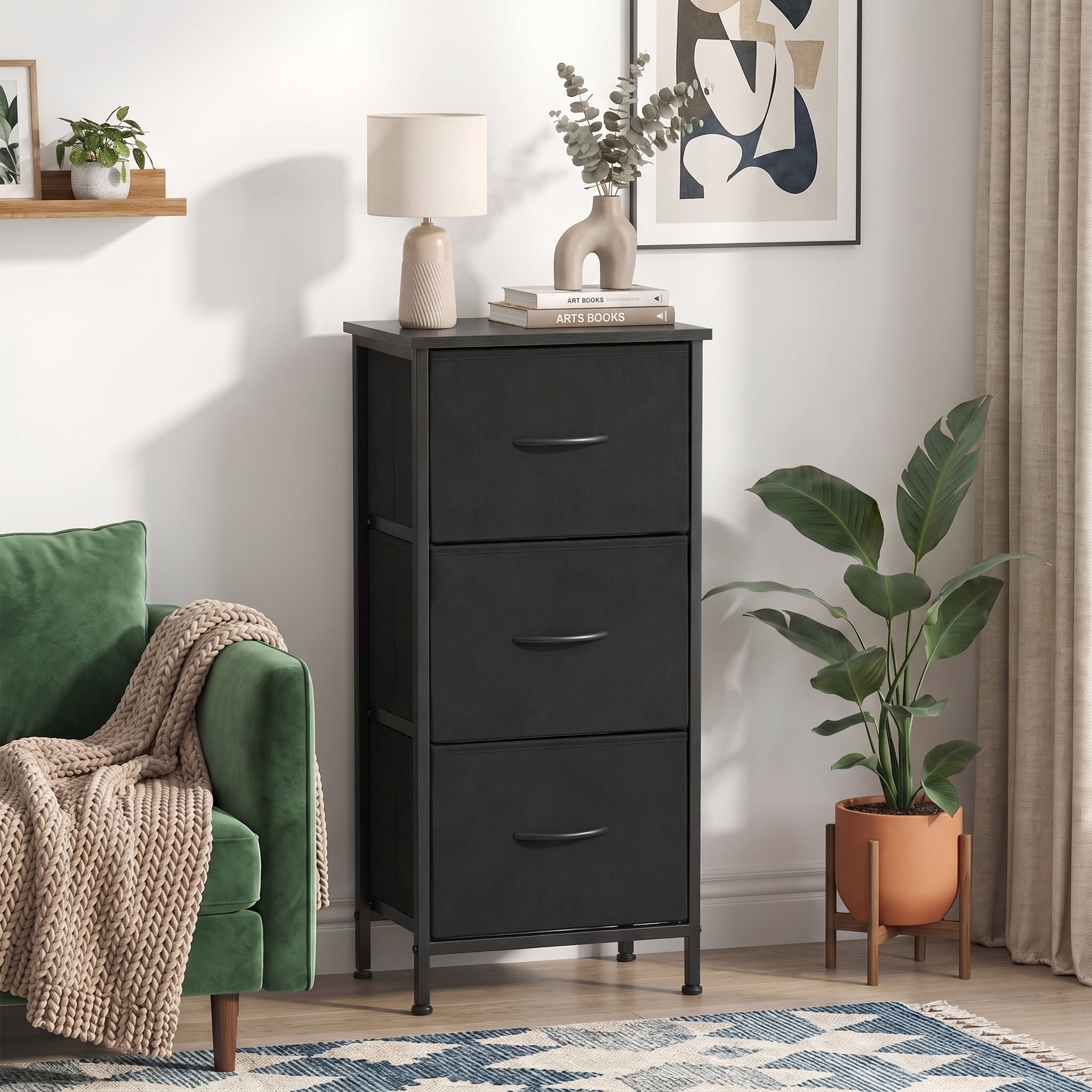 TrumanPick Fabric Storage Drawer Bedroom Dresser, Fabric Dresser for Closet, 3 Fabric Dresser with 3 Storage Drawers for Clothes, Living Room, Hallway, Entryway, Black
