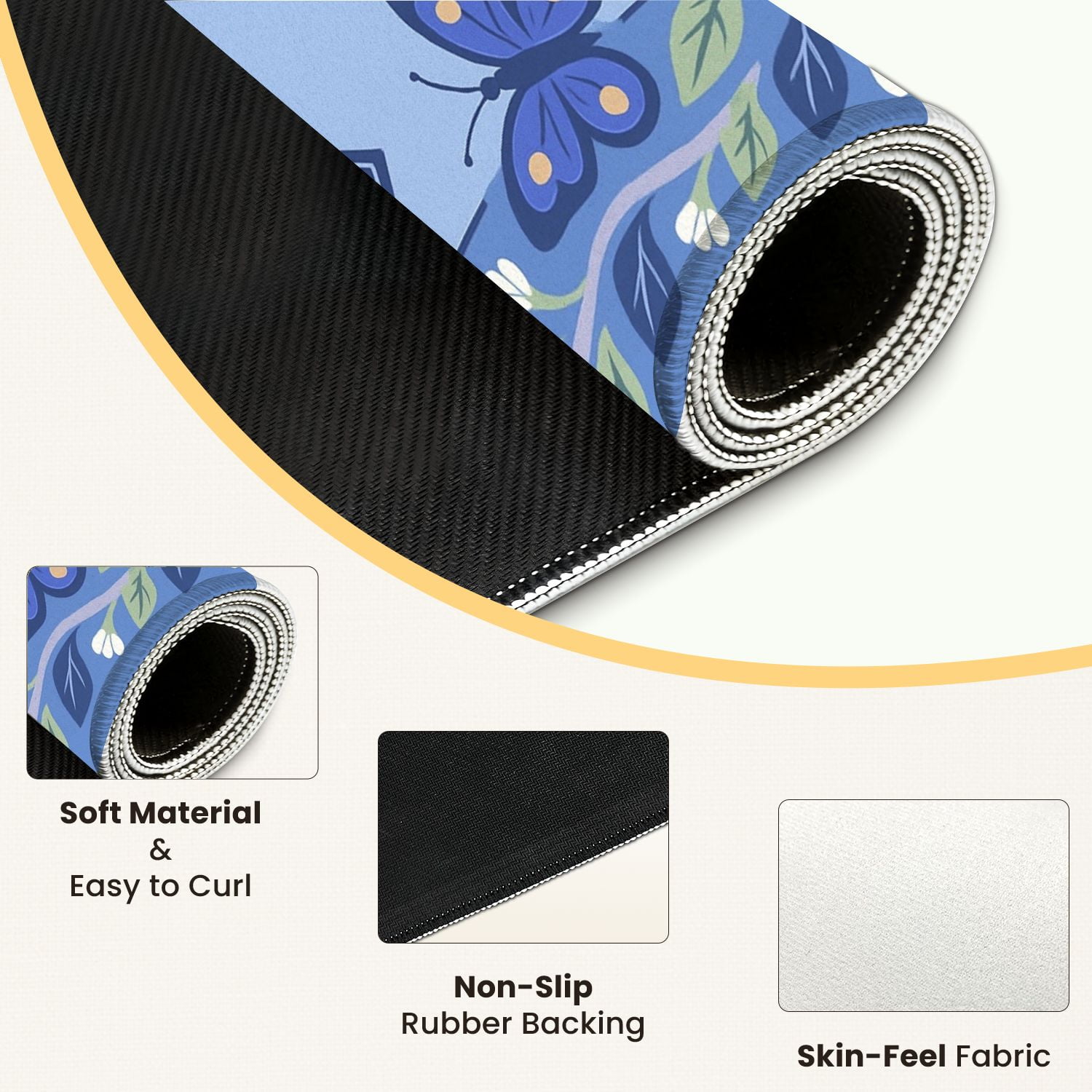 Mahjong Mat 31.5" x 31.5" Blue Floral Butterflies Green Leaves Anti-Slip and Noise Reduction Symmetry Design Mahjong Tiles Table Cover for Dominoes Poker Card Board and Tile Games